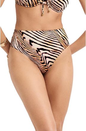 Vitamin A Barcelona High Waist Bikini Bottoms in Shell Stripe Ecoshimmer at Nordstrom, Size X-Small