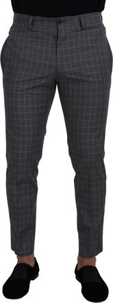 Dolce & Gabbana Mens Check Pants Slim Fit - Grey Cotton - Size EU 48 (Mens)