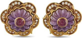 Harry Winston Vintage 18K Yellow Gold Diamond, Amethyst and Ruby Flower Clip-on Earrings HW23-111825