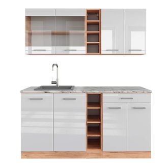 Vicco Cocina Vers&aacute;til R-line, Blanco Brillo Intenso/roble Dorado, 160 Cm, Et M&aacute;rmol