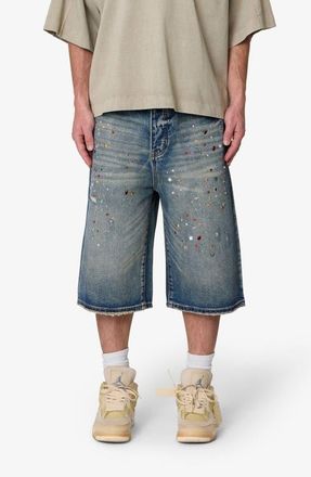 mnml Ultrabaggy Embellished Denim Shorts in Blue at Nordstrom, Size 36