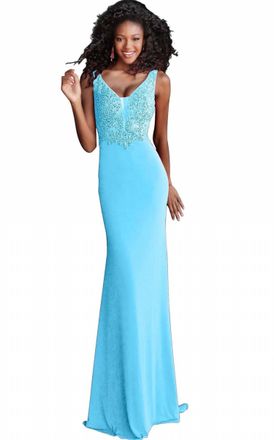 Jovani Sleeveless Negligee-Style Formal Dress In Light Blue
