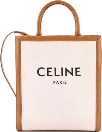 Celine Vertical Cabas Canvas with Leather Small tote bag - Beige