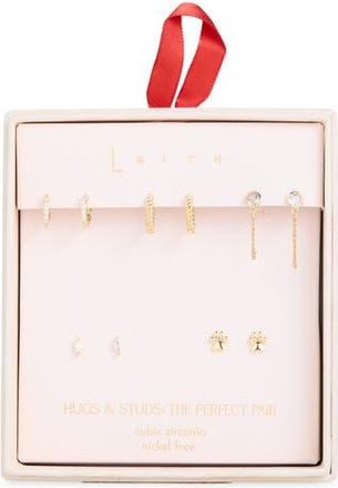 Leith Set of 5 Cubic Zirconia Paw Print Stud & Hoop Earrings in Clear- Gold at Nordstrom Rack