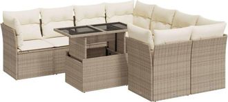 vidaXL Set De Sof&aacute;s De Jard&iacute;n Con Cojines 9 Pzas Rat&aacute;n Sint&eacute;tico Beige Vidaxl