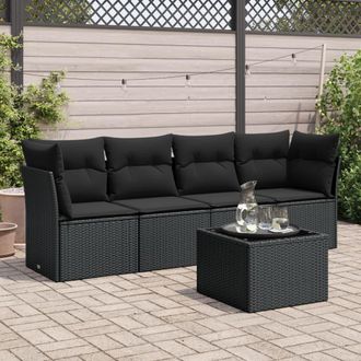 vidaXL Set De Muebles De Jard&iacute;n 5 Pzas Y Cojines Rat&aacute;n Sint&eacute;tico Negro Vidaxl