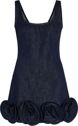 Self Portrait Floral-appliqu&eacute;d Denim Mini Dress - Dark Blue - 12 (UK12 / M)
