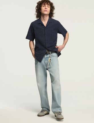Lucky Brand Mens Seersucker Camp Collar Shirt