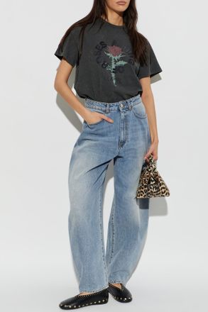 Ganni T-shirt With Print, Womens, Grey