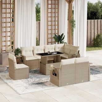 vidaXL Set De Sof&aacute;s De Jard&iacute;n 9 Pzas Con Cojines Rat&aacute;n Sint&eacute;tico Beige Vidaxl