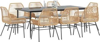 vidaXL Juego Comedor Jard&iacute;n 9 Pzas Cojines Rat&aacute;n Sint&eacute;tico Marr&oacute;n Vidaxl