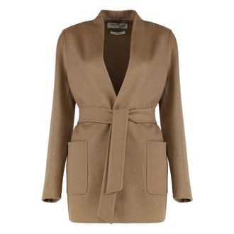 Max Mara Belted Coats, female, Beige, Size: 2XS Short Double Draped Jacket