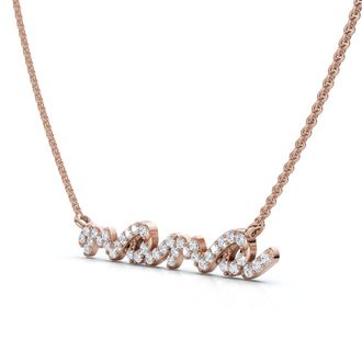 Pompeii3 Diamond Script Mama Pendant Gold Necklace 1 1/2 Wide Lab Grown