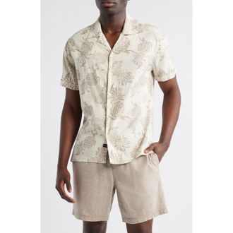 Rails Atlas Pineapple Print Linen Blend Camp Shirt in Pineapple Block Ecru at Nordstrom Rack, Size Medium