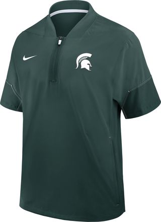 Nike Michigan State Sideline Coach Nike Mens College 1/2-Zip Short-Sleeve Hooded Jacket in Green | 03BO024NMST-6XU