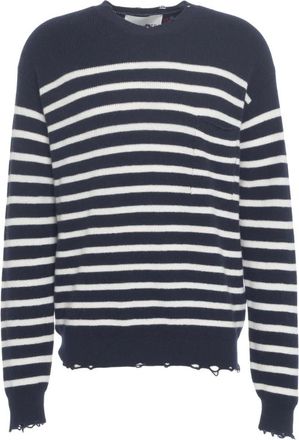 Amaranto Gestreepte Gebreide Trui Blauw Aw 25 - Heren - Ronde hals truien - Blauw - S - Truien & Vesten