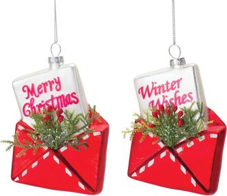 Melrose International Glittered Glass Santa Letter Ornament (Set of 12) - Red, Green, White