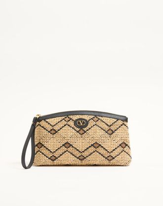 Valentino Garavani Pochette Valentino Garavani in Rafia Con Motivo Geometrico Donna NATURALE/NERO UNI