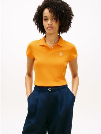 Tommy Hilfiger Womens Slim Fit Script Monogram Stretch Polo - Orange - XL