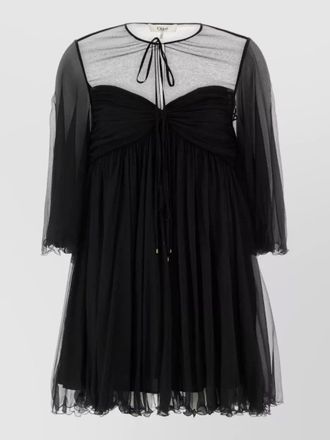 Chlo&eacute; georgette mini dress gathered bust ruffles