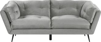 Beliani Sof&aacute; 3 Plazas Tapizado En Terciopelo Gris 210 X 90 Cm Patas De Metal Cojines Adicionales Retro Lenvik