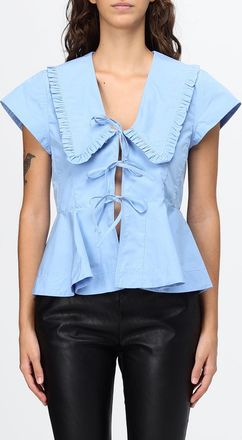 Ganni Blusa in cotone biologico con collo alla marinara e balze