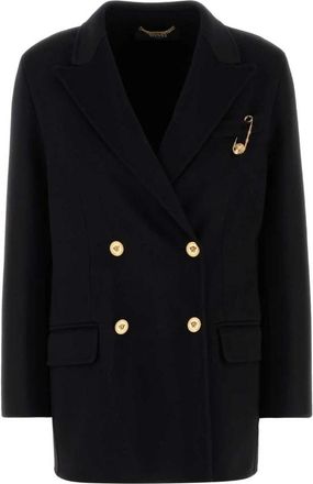Versace Double-breasted blazer van wolmix met veiligheidsspeld detail - Dames - Blazers - Zwart - S - Wol - Jassen