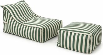 Concept Usine Conjunto de poufs de exterior a rayas verdes, repelentes al agua y res