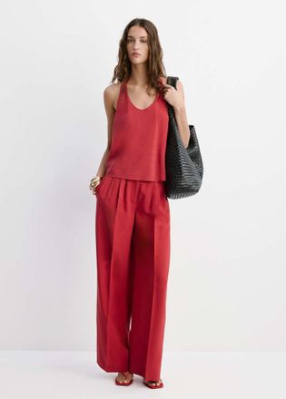 Mango Pantaloni lyocell diritti rosso - Donna - 36 - MANGO