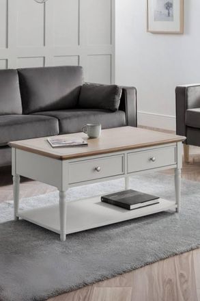 Julian Bowen Provence 2 Drawer Coffee Table with Shelf in Light Grey