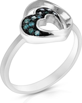 Vir Jewels 0.15 cttw Blue Diamond Heart Ring.925 Sterling Silver with Rhodium
