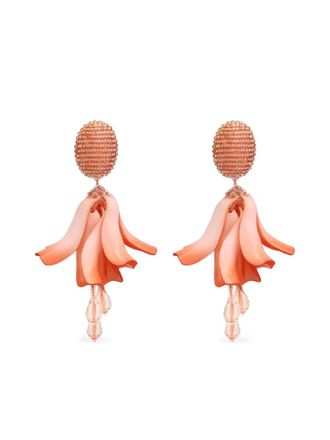 Oscar De La Renta beaded floral earrings - Orange