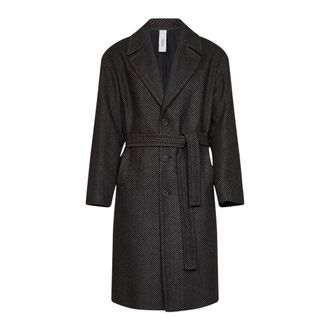 Hev&ograve; Ostuni Ceintuurjas - Heren - Jas met riem - Zwart - M - Wol - Jassen