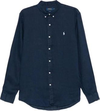 Polo Ralph Lauren Overhemden, Heren, Blauw, S, Linnen, Polo Pony Linnen Shirt