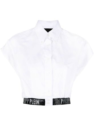 Philipp Plein logo-embellished cropped shirt - White