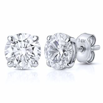 MAX + STONE 14k Yellow or White Gold Solitaire Round Cubic Zirconia Stud Earrings 3.5mmto8mm