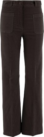 Ql2 Quelledue Flared Dark Brown Cotton Velvet Pants With Tailored Finish