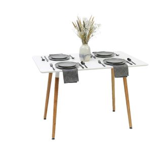 Relaxdays Mesa De Comedor Relaxdays, 75x110x70 Cm, Mdf Y Bamb&uacute;, Para 4 Personas, Estilo Escandinavo, Blanco/natural