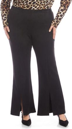 Karen Kane Faux Suede Front Slit Flare Pants in Black at Nordstrom, Size 1X