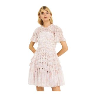 Needle & Thread Roze Bloemenprint Jurk Ditsy Valentine - Dames - Korte kleedjes - Roze - XS - Tule - Kleedjes