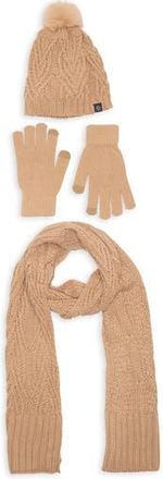 Nanette Lepore 3-Piece Braided Scarf, Beanie & Gloves Set in Camel at Nordstrom Rack