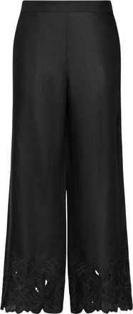 Elena Miro Pantalazzo broek van katoenmix voile met all-over borduurwerk en een losse pasvorm - Dames - Wijde Broeken - Zwart - 4XL - Katoen - Broeken