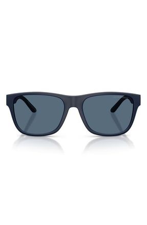 Emporio Armani 57mm Polarized Square Sunglasses in Matte Blue /Dark Blue at Nordstrom