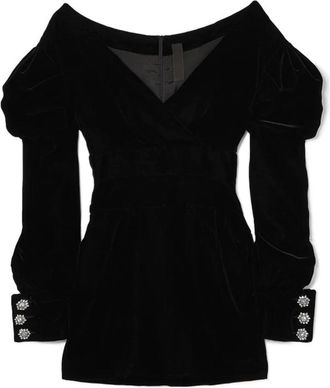 Alexandre Vauthier Velvet Off Shoulder Embellished Sleeve Mini Dress Size S