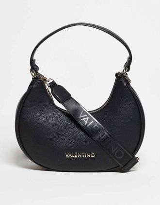Valentino Shelby - Borsa da spalla a mezzaluna nera con tracolla-Nero