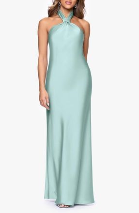 Betsy & Adam Satin Halter Dress in Sage at Nordstrom, Size 12