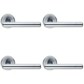 Loops 4x PAIR Round T Bar Handle with Ringed Design Concealed Fix Satin Chrome