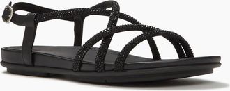 FitFlop Womens Fitflop Fino Toe-Post Leather Womens All Black Sandals - Size: 6