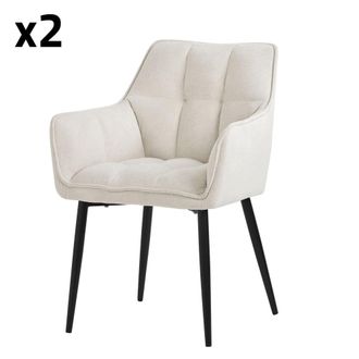 ML Design 2x Sillas de comedor crema con tapizado grueso respaldo ergon&oacute;mico