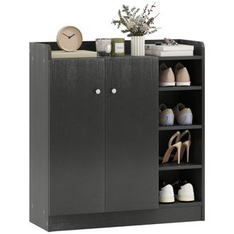 HOMCOM Shoe Storage Cabinet Footwear Rack Stand w/Adjustable Shelves Black | TJ Hughes